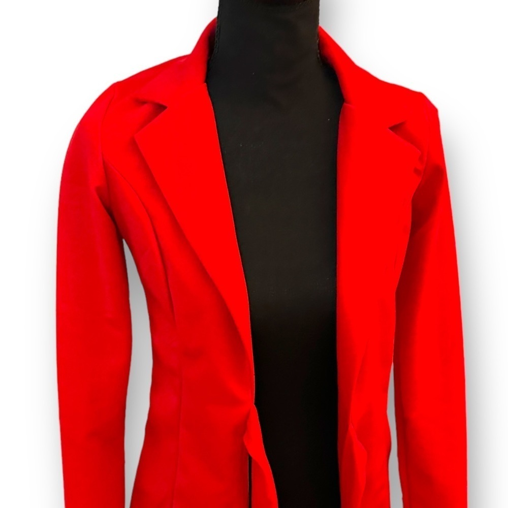 PinkBlush Red Tie Waist Blazer Open Front Stretch Workwear Jacket Small - Picture 5 of 7